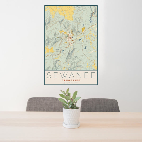 Sewanee - Tennessee Map Print in Woodblock