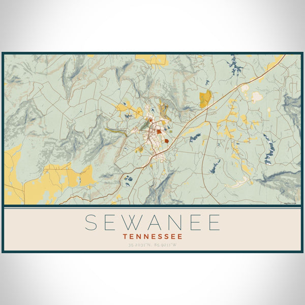 Sewanee - Tennessee Map Print in Woodblock