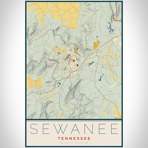 Sewanee - Tennessee Map Print in Woodblock