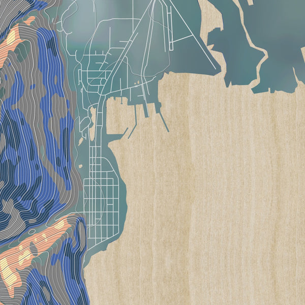 Seward Alaska Map Print in Afternoon Style Zoomed In Close Up Showing Details