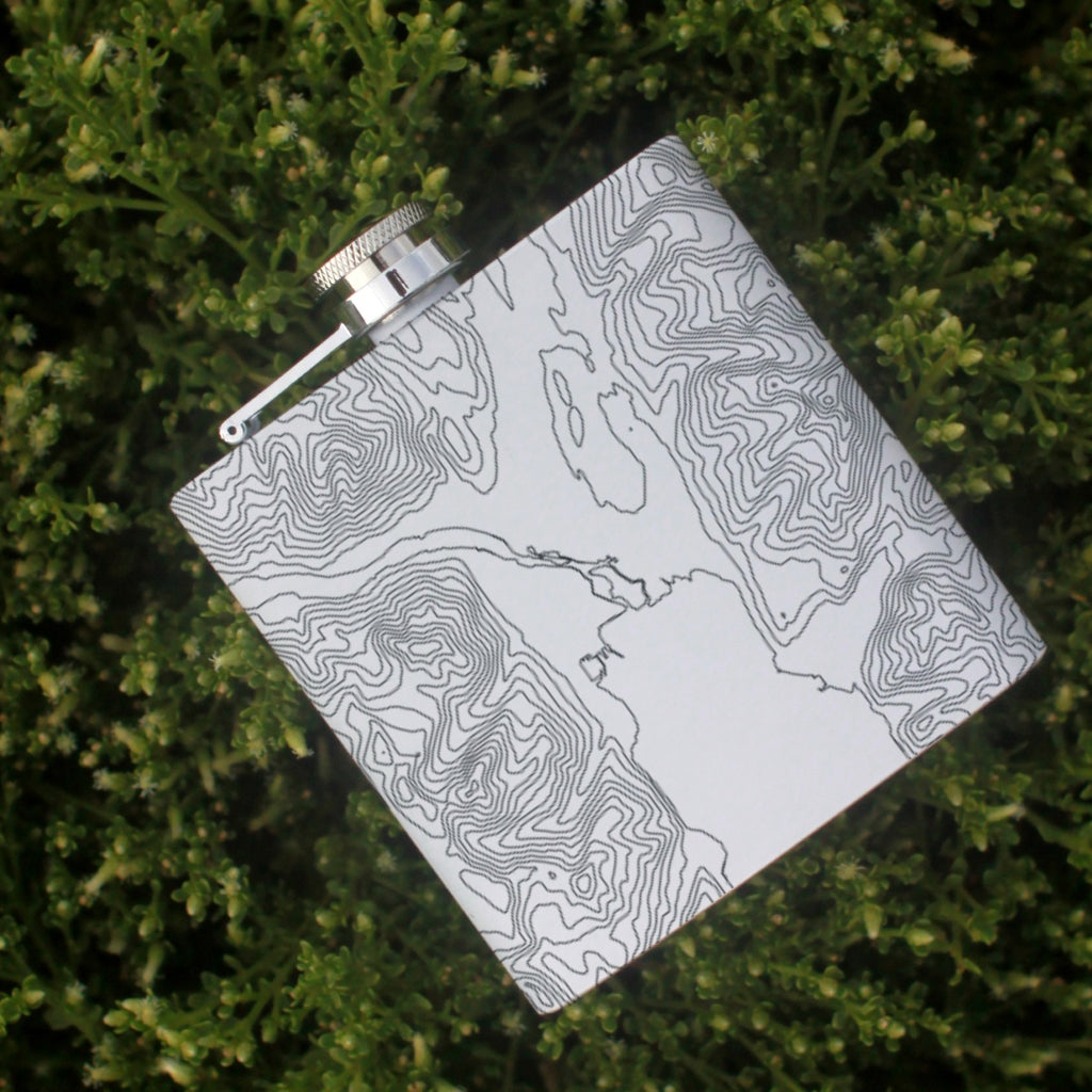 Seward Alaska Custom Engraved City Map Inscription Coordinates on 6oz Stainless Steel Flask in White