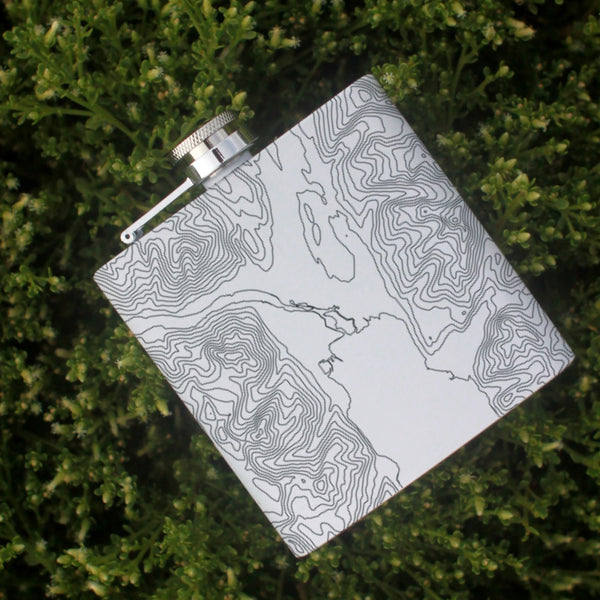 Seward Alaska Custom Engraved City Map Inscription Coordinates on 6oz Stainless Steel Flask in White