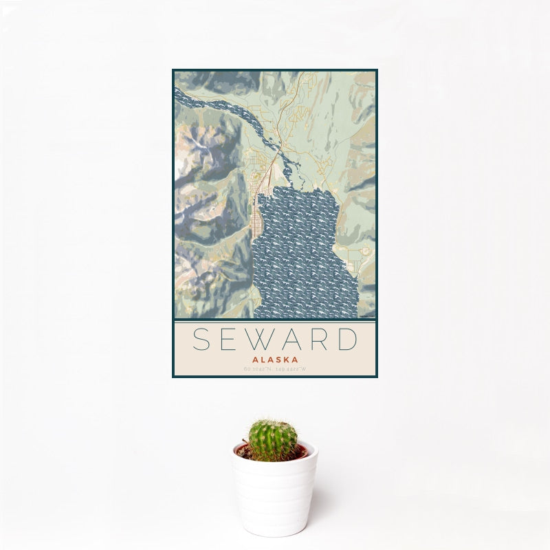 Seward - Alaska Map Print in Woodblock