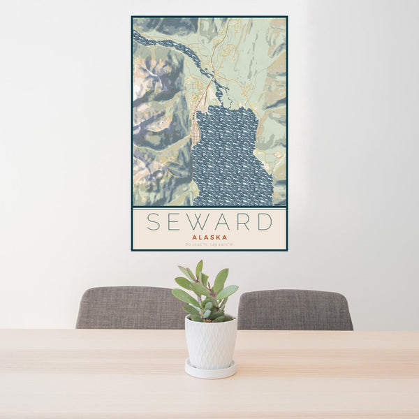 Seward - Alaska Map Print in Woodblock