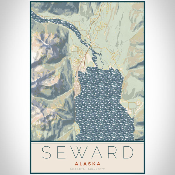 Seward - Alaska Map Print in Woodblock