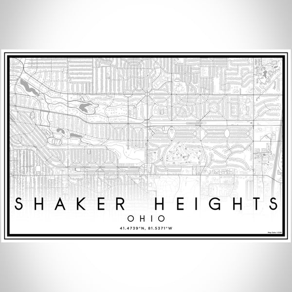Shaker Heights Ohio Map Print Landscape Orientation in Classic Style With Shaded Background