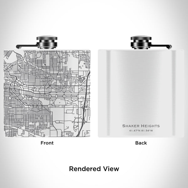 Rendered View of Shaker Heights Ohio Map Engraving on 6oz Stainless Steel Flask in White