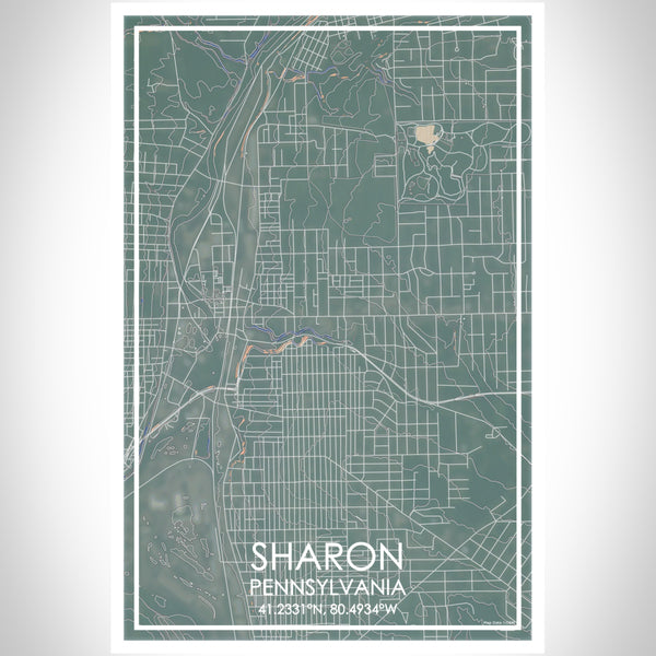 Sharon Pennsylvania Map Print Portrait Orientation in Afternoon Style With Shaded Background