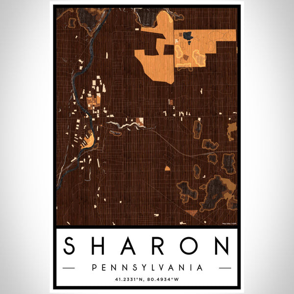 Sharon Pennsylvania Map Print Portrait Orientation in Ember Style With Shaded Background