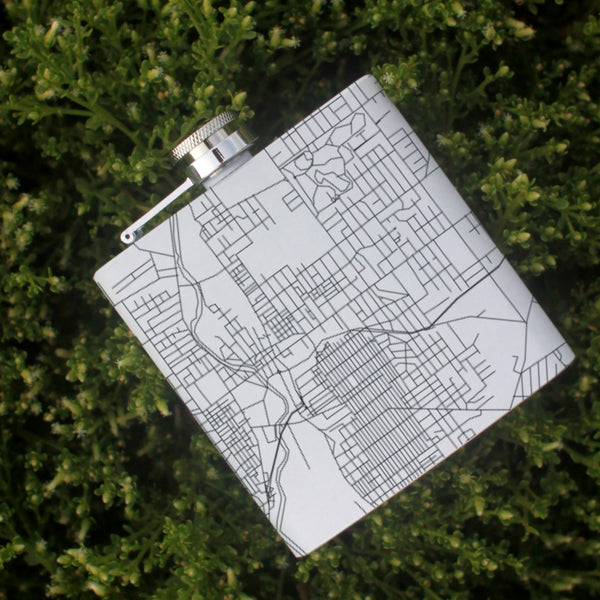Sharon Pennsylvania Custom Engraved City Map Inscription Coordinates on 6oz Stainless Steel Flask in White