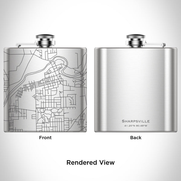 Rendered View of Sharpsville Pennsylvania Map Engraving on 6oz Stainless Steel Flask