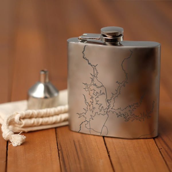 Shasta Lake California Custom Engraved City Map Inscription Coordinates on 6oz Stainless Steel Flask