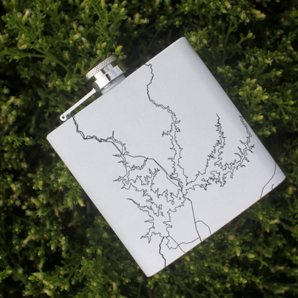 Shasta Lake California Custom Engraved City Map Inscription Coordinates on 6oz Stainless Steel Flask in White