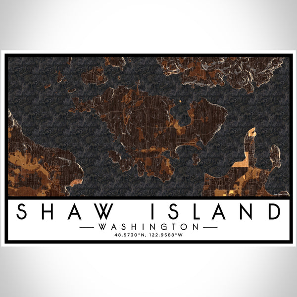 Shaw Island Washington Map Print Landscape Orientation in Ember Style With Shaded Background