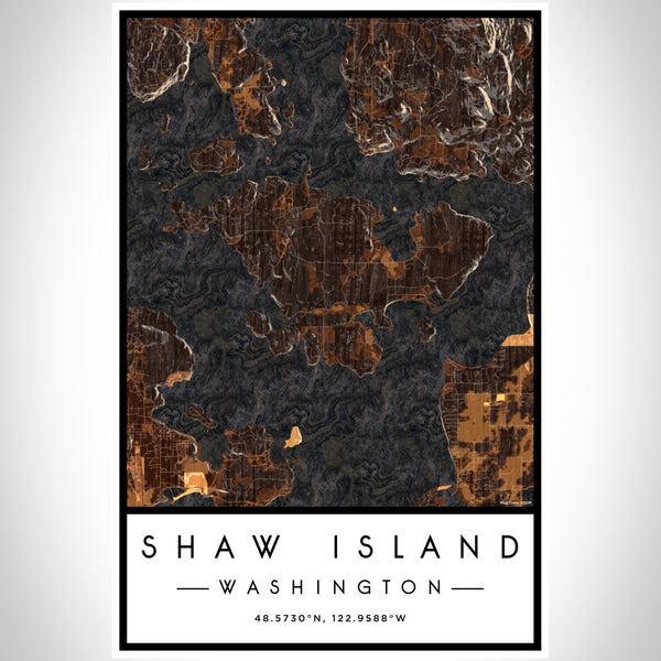 Shaw Island Washington Map Print Portrait Orientation in Ember Style With Shaded Background