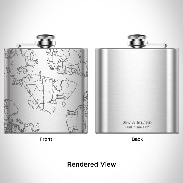 Rendered View of Shaw Island Washington Map Engraving on 6oz Stainless Steel Flask