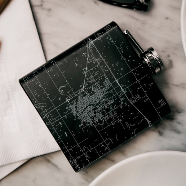 Shawnee - Oklahoma Map Hip Flask in Matte Black