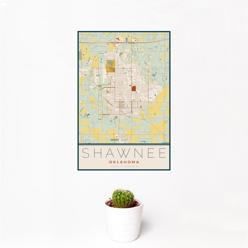 Shawnee - Oklahoma Map Print in Woodblock