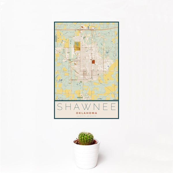 Shawnee - Oklahoma Map Print in Woodblock