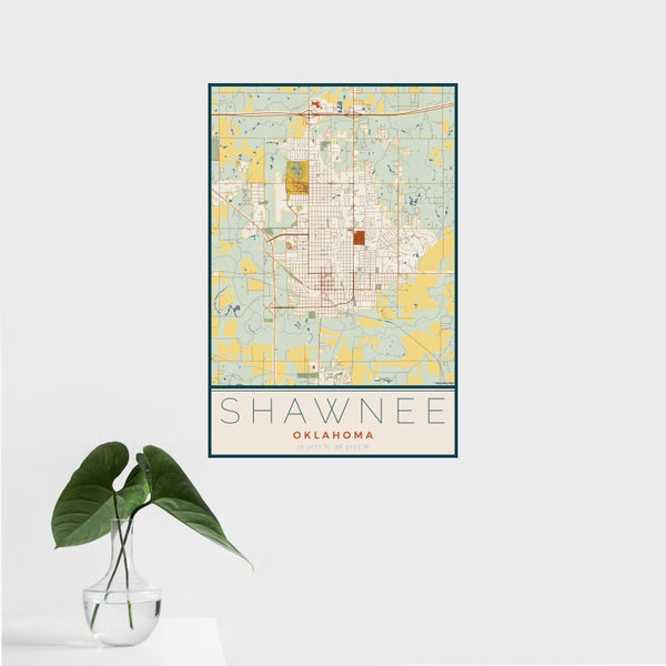 Shawnee - Oklahoma Map Print in Woodblock