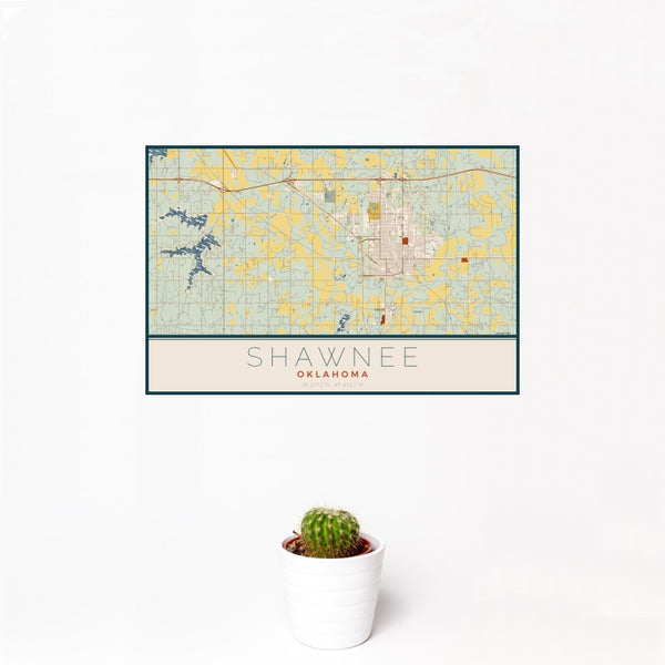 Shawnee - Oklahoma Map Print in Woodblock