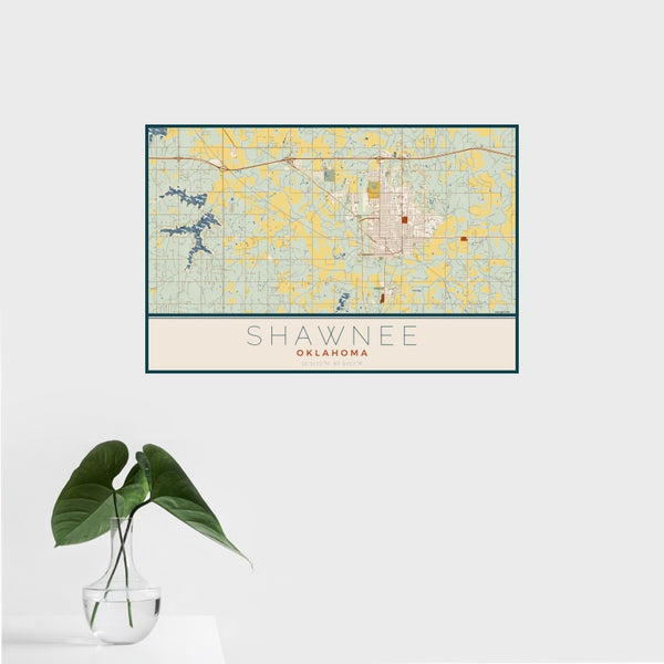 Shawnee - Oklahoma Map Print in Woodblock