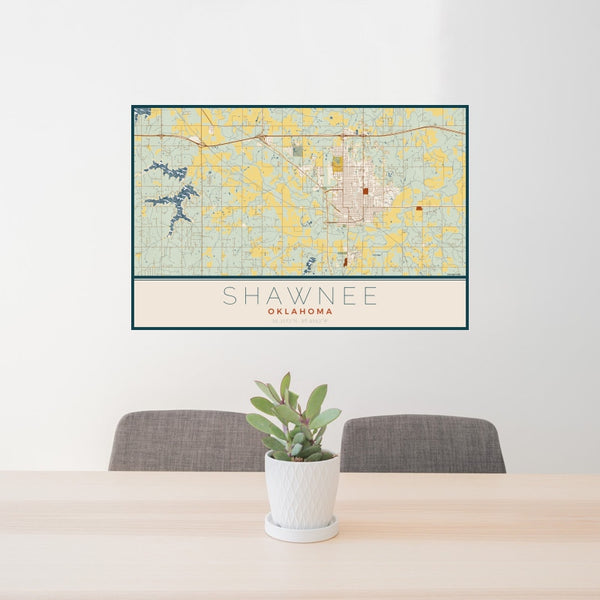 Shawnee - Oklahoma Map Print in Woodblock