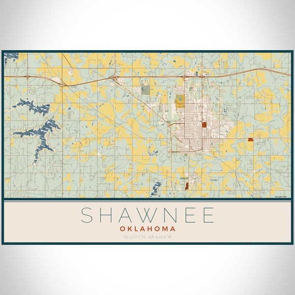 Shawnee - Oklahoma Map Print in Woodblock
