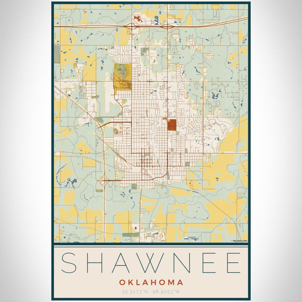 Shawnee - Oklahoma Map Print in Woodblock