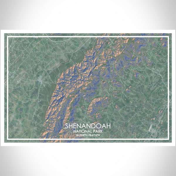 Shenandoah National Park Map Print Landscape Orientation in Afternoon Style With Shaded Background