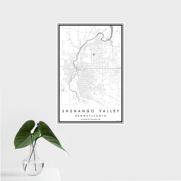 16x24 Shenango Valley Pennsylvania Map Print Portrait Orientation in Classic Style With Tropical Plant Leaves in Water