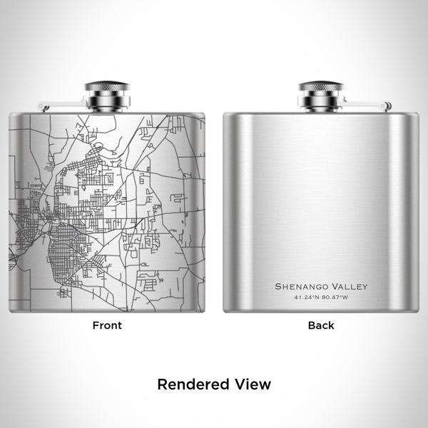 Rendered View of Shenango Valley Pennsylvania Map Engraving on 6oz Stainless Steel Flask