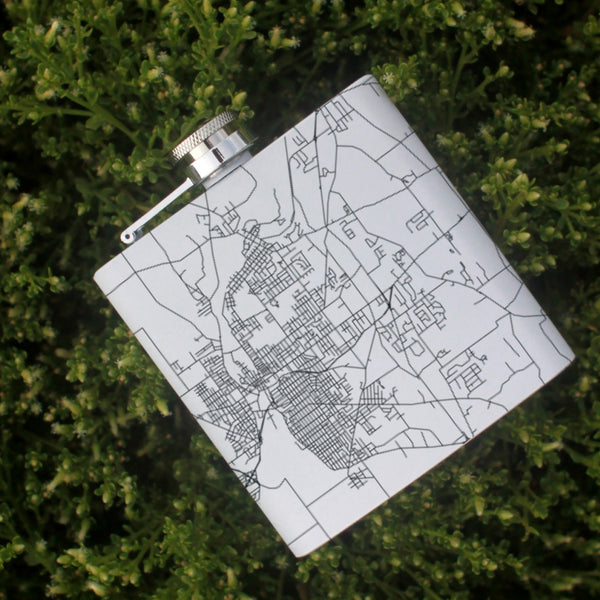 Shenango Valley Pennsylvania Custom Engraved City Map Inscription Coordinates on 6oz Stainless Steel Flask in White