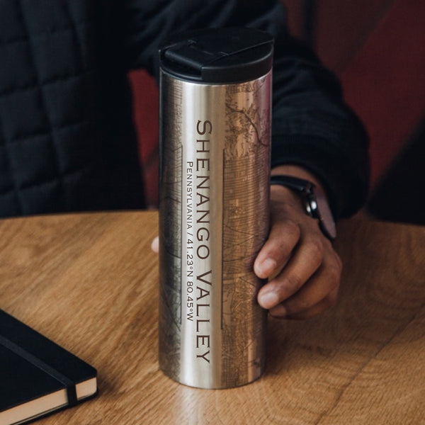Shenango Valley Pennsylvania Custom Engraved City Map Inscription Coordinates on 17oz Stainless Steel Insulated Tumbler