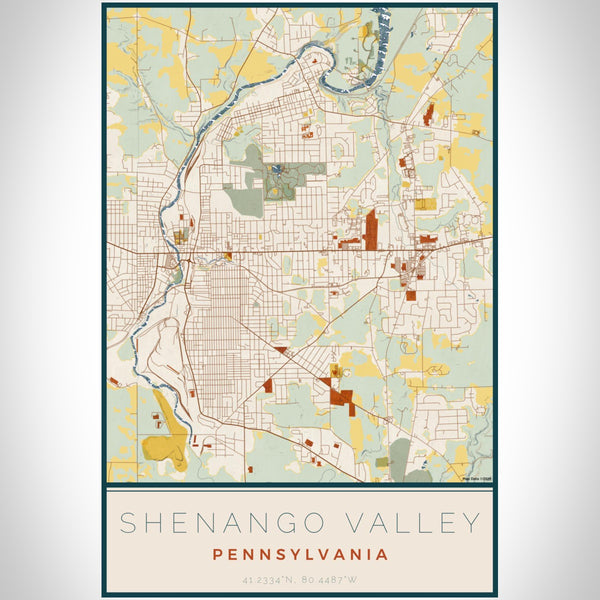 Shenango Valley Pennsylvania Map Print Portrait Orientation in Woodblock Style With Shaded Background