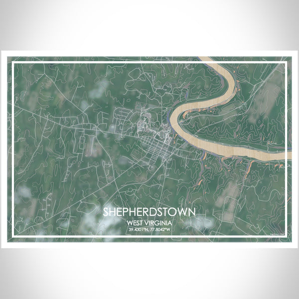 Shepherdstown West Virginia Map Print Landscape Orientation in Afternoon Style With Shaded Background