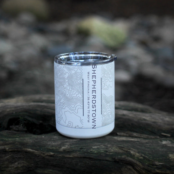 Shepherdstown West Virginia Custom Engraved City Map Inscription Coordinates on 10oz Stainless Steel Insulated Cup with Sliding Lid in White