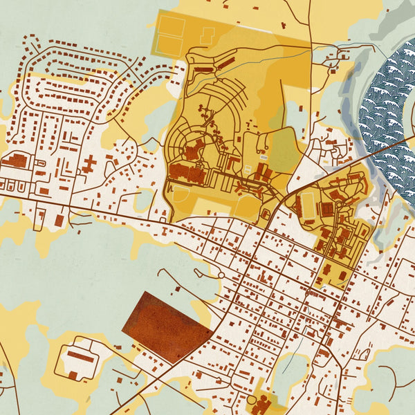 Shepherdstown West Virginia Map Print in Woodblock Style Zoomed In Close Up Showing Details