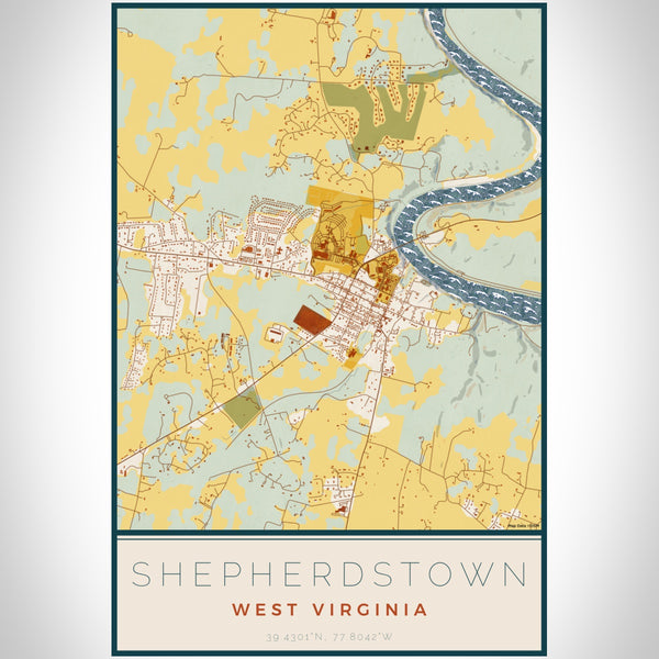 Shepherdstown West Virginia Map Print Portrait Orientation in Woodblock Style With Shaded Background