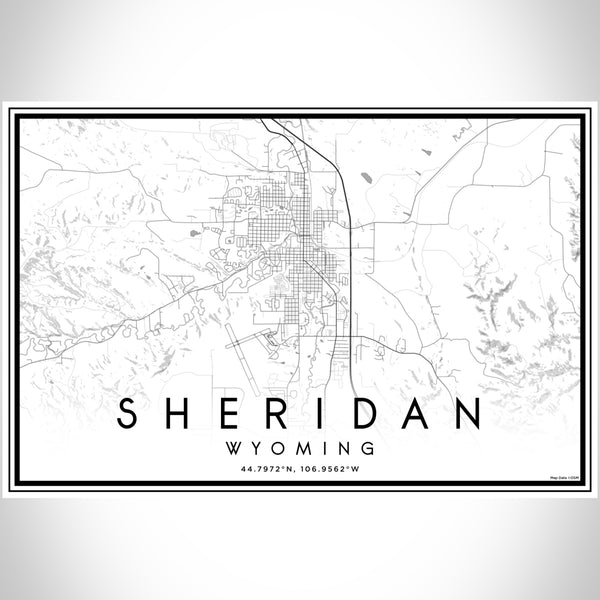 Sheridan Wyoming Map Print Landscape Orientation in Classic Style With Shaded Background