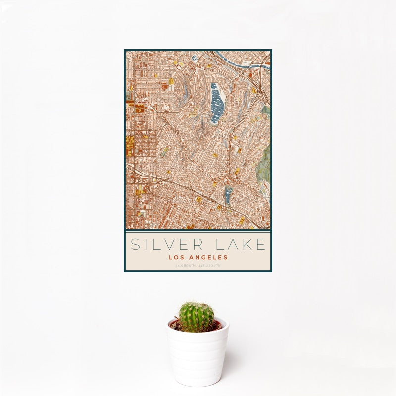 Silver Lake - Los Angeles Map Print in Woodblock