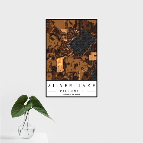 Silver Lake - Wisconsin Map Print in Ember
