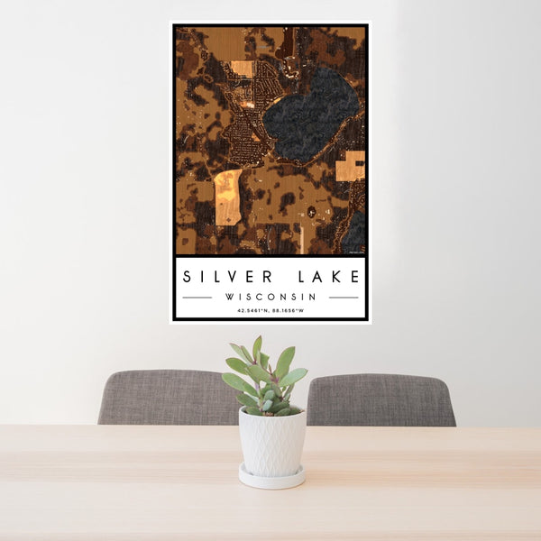 Silver Lake - Wisconsin Map Print in Ember