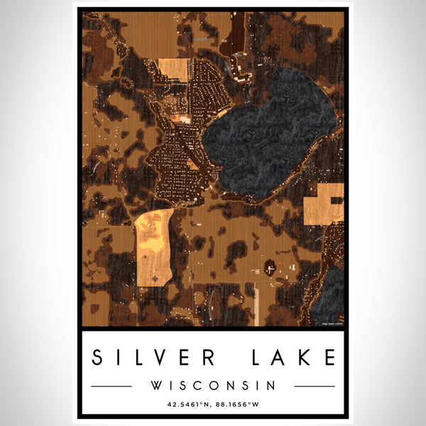 Silver Lake - Wisconsin Map Print in Ember