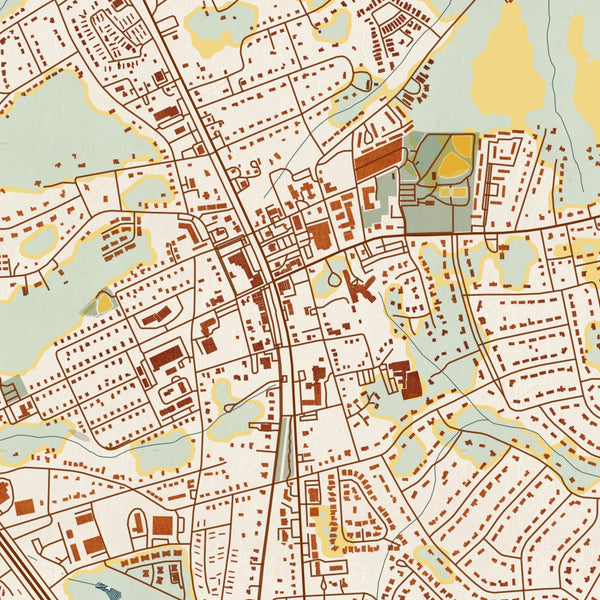 Simpsonville South Carolina Map Print in Woodblock Style Zoomed In Close Up Showing Details