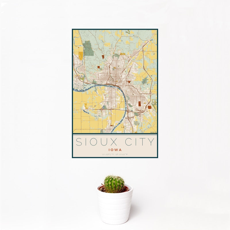 Sioux City - Iowa Map Print in Woodblock