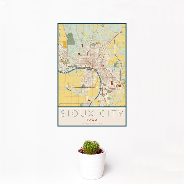 Sioux City - Iowa Map Print in Woodblock