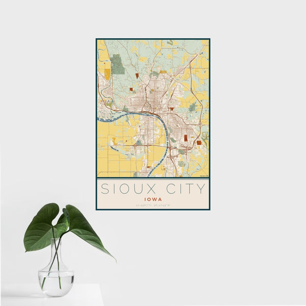 Sioux City - Iowa Map Print in Woodblock