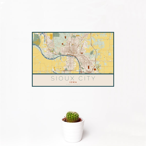Sioux City - Iowa Map Print in Woodblock