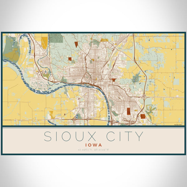 Sioux City - Iowa Map Print in Woodblock